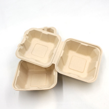 Recipientes para alimentos com tampa de garra descartável natural Caixas de hambúrguer com bagaço